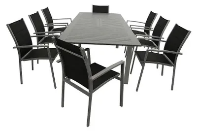 Produktbild von 9-teilige Garnitur 174/244 x 76 x 100 cm Aluminium Textilgewebe Grau Schwarz