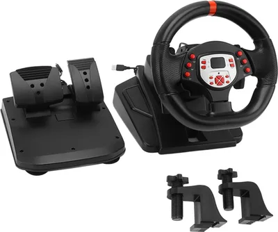Immagine prodotto di volante da corsa Driving Force 5 in 1 con pedaliera, cambio a palette a 180 gradi, vibrazione, sterzo PC per PS4, strisce rosse