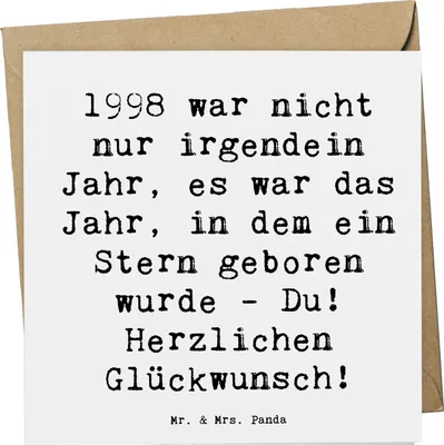 Produktbild von Mr. & Mrs. Panda Klappkarte Spruch 1998 Geburtstag - Weiß - Geschenk, Alter, Geburtsjahr, doppelkarte, Grußkarte, feiern, Erinnerungen, anlasskarte, Happy Birthday