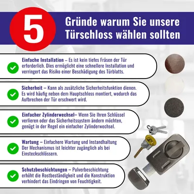 Zdjęcie produktu dla Zamek wkręcany z cylindrem, 3 klucze, do drzwi wejściowych i wewnętrznych