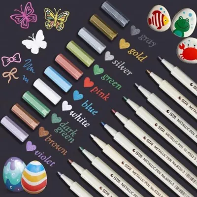 Productafbeelding van PromoHome® Metalen stiftsæt, 10 kleuren – Glittermarkers voor gastenboek, scrapbooking, doe-het-zelf projecten, keramiek, glas, hout en steen