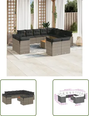 Produktbild von The Living Store 13-tlg. Garten-Sofagarnitur mit Kissen Grau Poly Rattan