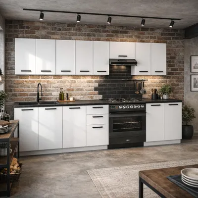 Produktbild von ULWEHOME | Küchenzeile 280 cm Weiß, Küchenmöbel-Set mit Arbeitsplatten 2,8 m, Küchenblock, Spülenschrank, Schubladenschrank