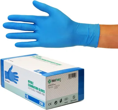 Produktbild von Nitrilhandschuhe 200 Stück Box (XL, Nitril blau) Einweghandschuhe, Einmalhandschuhe, Untersuchungshandschuhe, Nitril Handschuhe, puderfrei, ohne Latex, unsteril, latexfrei, disposible gloves, blue