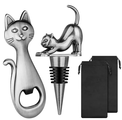 Image de Omgoods - Coffret cadeaux pour les amoureux des chats - Bouchon de bouteille et tire-bouchon sur le thème des chats