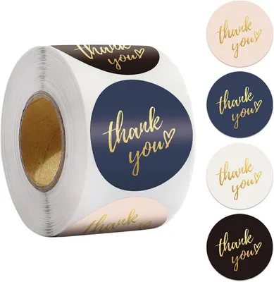 Produktbild von 500 Multicolor Thank You Aufkleber, 3,8 cm, mit Goldenen Buchstaben, für Dekorative Verpackung