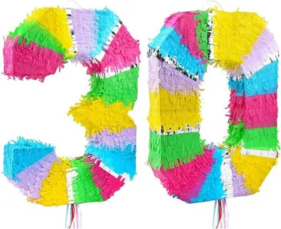 Produktbild von Piñata Zahl 30 bunt pastell, 50 cm hoch, 35 cm breit, 7,5 cm tief