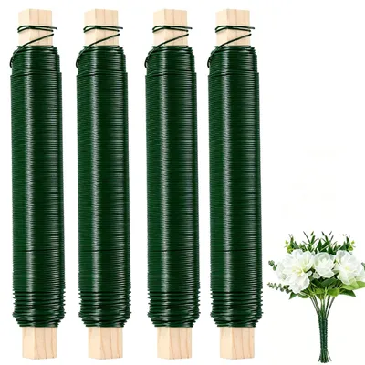 Image de 4 pièces de fil de fleuriste vert, 0,5 mm x 40 m, rouleaux de fil de fleuriste pour travaux manuels, fil pour fleurs, ensemble de fil à enrouler pour la création de couronnes