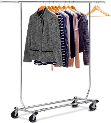 Yaheetech Edstahlstahl Kleiderständer Kleiderstange auf Rollen Ausziehbarer Garderobenständer Höhenverstellbarer Kleiderbürgel mit zusammenklappbarem Unterteil bis 90 KG belastbar Silber