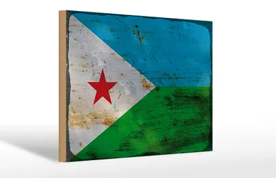 Produktbild von Holzschild Flagge Dschibuti 30x20cm Flag Djibouti Rost