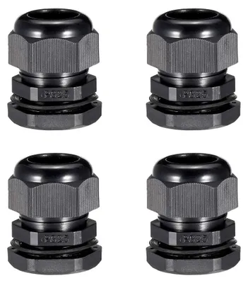 4x PG25 Kabelverschraubung, wasserdicht, Kunststoff, schwarz, 16–21 mm