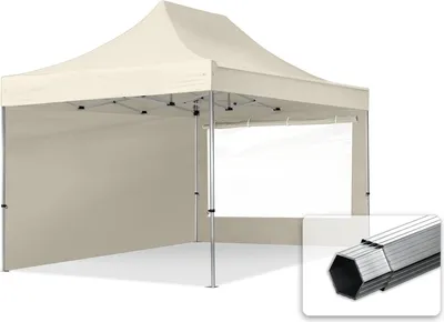 Zdjęcie produktu dla 3x4,5 m Namiot Ekspresowy PROFESSIONAL Alu 40mm, ze ścianami bocznymi, okna panoramiczne, kremowy