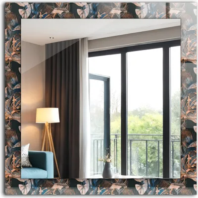 Produktbild von Dekorativer Wandspiegel - Bedruckter Spiegel - Motiv - 60x60 cm - Blumen Und Blätter