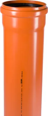 A close-up, studio shot of an orange plastic pipe with black sealing ring.