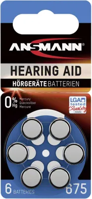 Produktbild von ANSMANN Hörgerätebatterien 675 blau 6 Stück, Typ 675 P675 ZL1 PR44 mit 1,4V