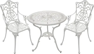 Produktbild von DEGAMO Bistroset Gartenset Sitzgruppe in Jugendstiloptik 3-teilig, Aluguss weiss, wetterfest