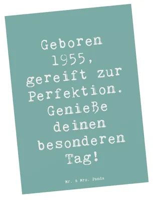 Produktbild von Mr. & Mrs. Panda Postkarte Spruch 1955 Geburtstag - Meeresbrise - Geschenk, Geburtstagsgruß, Geboren am, Ansichtskarte, Grußkarte, Postkarten, Fotokarte, Happy Birthday