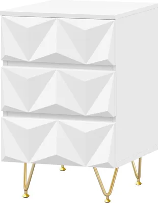 Produktbild von EUGAD Nachttisch mit 3 Schubladen, Beistelltisch, 40x62,5x40 cm, Weiß + Gold