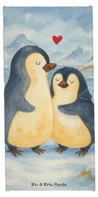 Produktbild von Mr. & Mrs. Panda Strandtuch Pinguin umarmen Design - Eisblau - Geschenk, Umarmung Verliebt, Liebe, Sport Handtuch, Duschhandtuch, Badehandtuch, Badhandtuch, Hochzeitstag