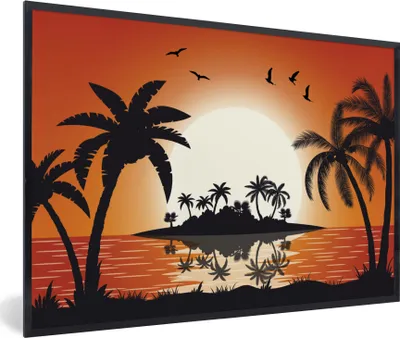 Produktbild von MuchoWow® MuchoWow® Gerahmtes Poster Insel - Meer - Sonne - Palme 90x60 cm - Poster mit zchwarzem Bilderrahmen - Fotorahmen - Foto-Plakat