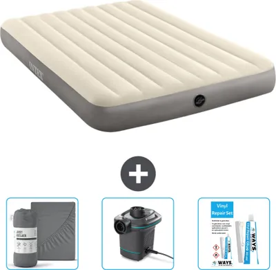 Produktbild von Intex Luftbett – 2 Personen – 152 x 203 x 25 cm – Beige – im Lieferumfang enthalten Spannbettuch - Pumpe en Reperaturset