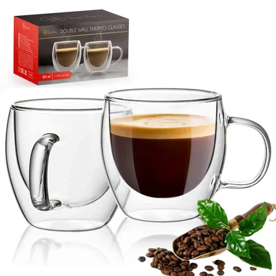 Productafbeelding van Vog&Arths dubbelwandige espressobekers met handvat - 2 stuks, elk 80 ml - Glazen voor espresso