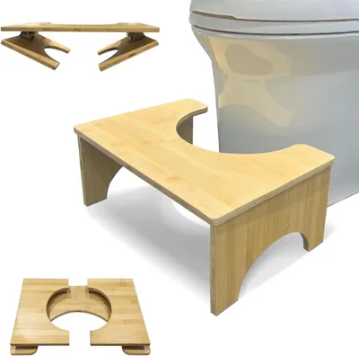 Image de Omgoods - Tabouret de toilette pliable en bambou pour adultes - Couleur bois