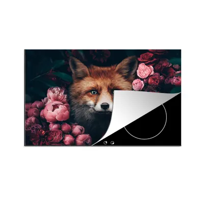 Produktbild von KitchenYeah© Herdabdeckplatte Fuchs - Blumen - Tiere , 81x52cm, Küche Deko, Glaskeramikkochfeld Herdabdeckung, Abdeckplatte fùr Kochfeld