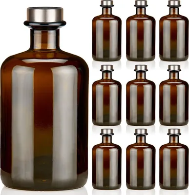 Produktbild von Apothekerflaschen braun 500ml inkl.Korken, 9 elegante Braunglas Flaschen leer 0,5l Korken titan