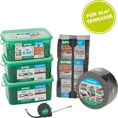 Produktbild von SPAX Grundausstattung für den Terrassenbau 10 qm, Terrassenschraube, 5 x 60 mm Fixiergewinde, Zylinderkopf, T-STAR plus, CUT-Spitze, Edelstahl rostfrei A2 - 5000009100039