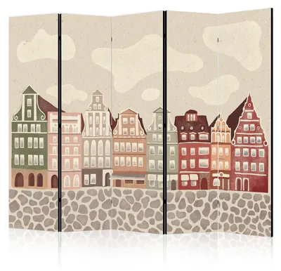 Obrázok produktu pre Dekoratívny paravent s potlačou, 5-dielny, pre delenie miestnosti, skladací, vhodný do bytov a domov, rozmer 225 cm x 172 cm