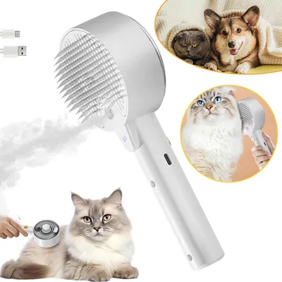 Produktbild von Katzenbürste mit Dampf, Dampfbürste Katze mit Auslöseknopf Wassertank, für Langhaar/Kurzhaar Hunde Katz