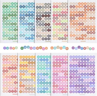 Produktbild von 10 Bögen mit bunten Buchstaben- und Zahlaufklebern – selbstklebende Dekosticker für Scrapbooking-Projekte