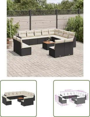 Produktbild von The Living Store 13-tlg. Garten-Sofagarnitur mit Kissen Schwarz Poly Rattan