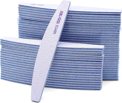 Productafbeelding van Nagelvijlen 50 stuks, 100/180 korrel, halve maan, blauw, voor nagelstudio's