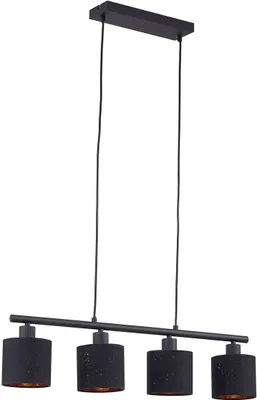 Produktbild von Lindby Pendelleuchte Vasilia, 75 cm, schwarz/gold, Stoff