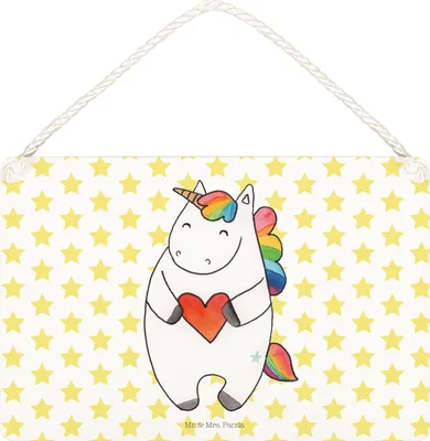 Produktbild von Mr. & Mrs. Panda Schild Einhorn Herz DIN A5 - Weiß - Geschenk, Unicorn, Einhörner, Witzig, kleine aufmerksamkeit, Lustig, Holzschild, holzbild, Türschild, wandtafel
