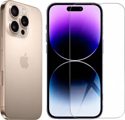A split image showing the back of a gold iPhone and the front of a similar iPhone with a screen protector applied.