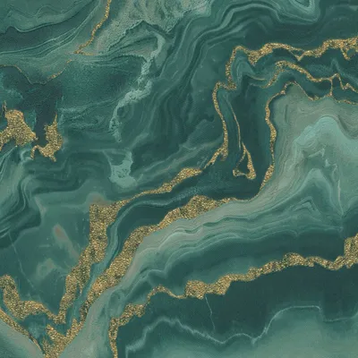 A close-up abstract pattern of swirling green and teal colors with streaks of gold.