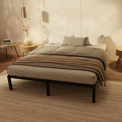 Produktbild von HAGO24 Bettgestell 160x200cm Einzelbett Stahlrahmen Lattenrost Anthrazit 24cm Höhe Pulverbeschichtet Gästebett Jugendbett Metallrahmen