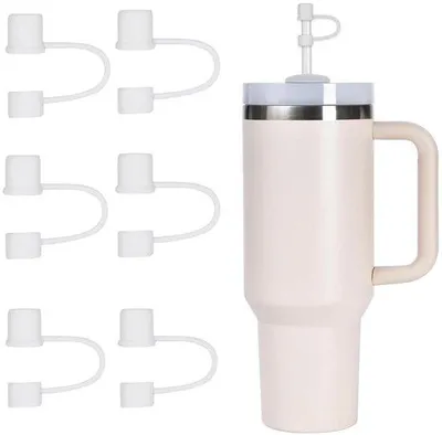 Produktbild von Trinkhalm-Deckel - 6 Stück - Trinkhalme - 10 mm - Staubdichte Deckel - für Tassen - Auslaufsicher - Wiederverwendbare Deckel für Becher - BPA-frei - Thermobecher - Deckel, geeignet für Stanley-Becher - Weiß
