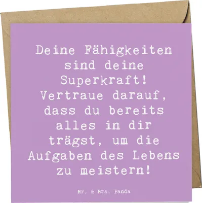 Produktbild von Mr. & Mrs. Panda Glückwunschkarte Spruch Vertrauen in Fähigkeiten - Lavendeltraum - Geschenk, ermutigende Geschenke, inspirierende Botschaften, Zuversicht, Grußkarte