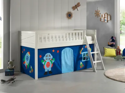 Produktbild von VIPACK - Spielbett SCOTT, LF 90 x 200 cm, mit Rolllattenrost, Leiter und Textilset Vorhang "Astro"