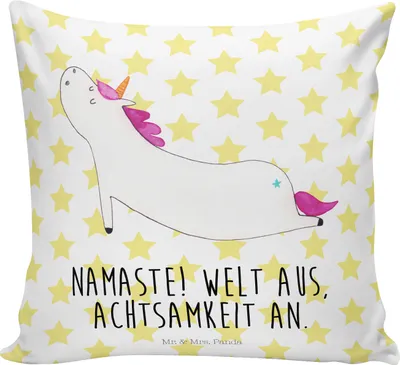 Produktbild von Mr. & Mrs. Panda kissen für sofa Einhorn Yoga - Weiß - Geschenk, Polster, Achtsamkeit, Namaste, Dekokissen, Sofakissen, kuschelkissen 40x40, bedruckt, Yogamatte, Unicorn