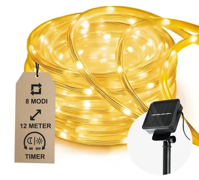 Lichtslang 200 LED Solar 12m Warmweiß 8 Modi Timer wasserdicht