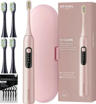 Produktbild von SpinelCare SmileOn Pink Elektrische Zahnbürste + 4 schwarze Spitzen + Etui