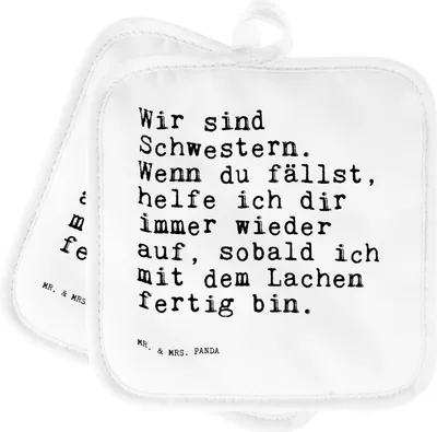 Produktbild von Mr. & Mrs. Panda Topflappen Wir sind Schwestern. Wenn... - Weiß - Geschenk, Sprüche, Spruch Weisheiten Zitate Lustig Weisheit Worte, Kochlappen, beste Freundin, Familie