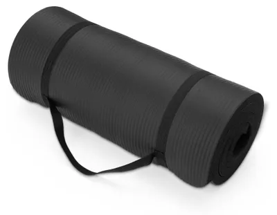 Image de Tapis de yoga de base avec sangle de transport, extra épais, 2,5 cm, couleur noire