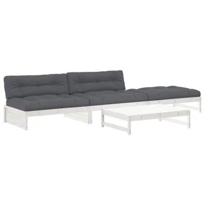Produktbild von 4-tlg. Garten-Lounge-Set mit Kissen Weiß Massivholz
