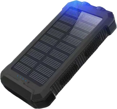 Image de Powerbank 20000 mAh – Powerbank solaire sans fil avec affichage LED – Étanche pour une utilisation en extérieur – Noir – Chargement rapide USB pour smartphone et tablette